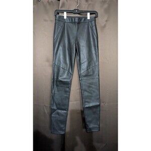 Free People Faux Black Leather Skinny Pants Moto Seamed Knees Size 24